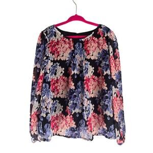 Janie and Jack Girl Hydrangea Floral Print Long Sleeve Chiffon Top Blue Pink 6
